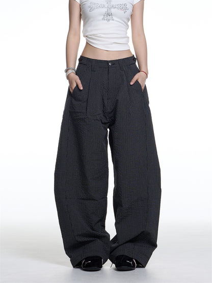 Amerikaanse retro geruite wijde machete casual broek voor dames