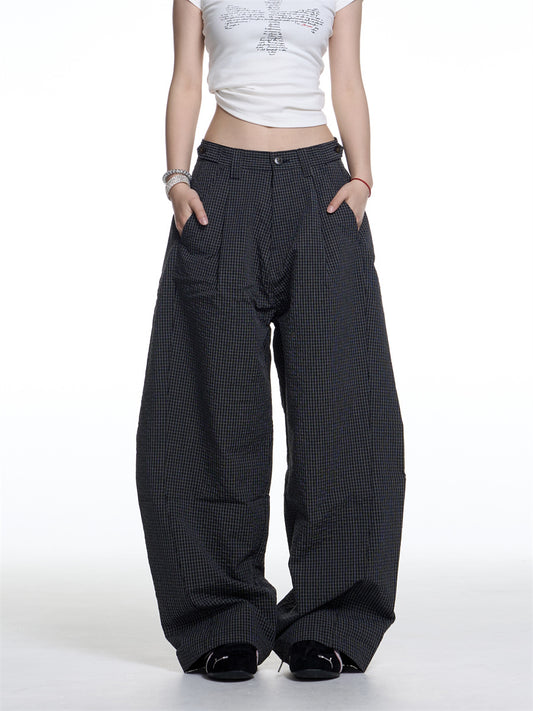 Amerikaanse retro geruite wijde machete casual broek voor dames