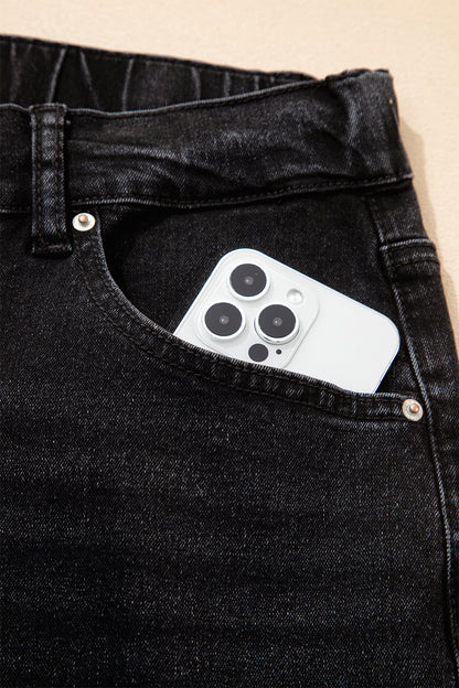 Jeans met acid wash-effect en vetersluiting plus size