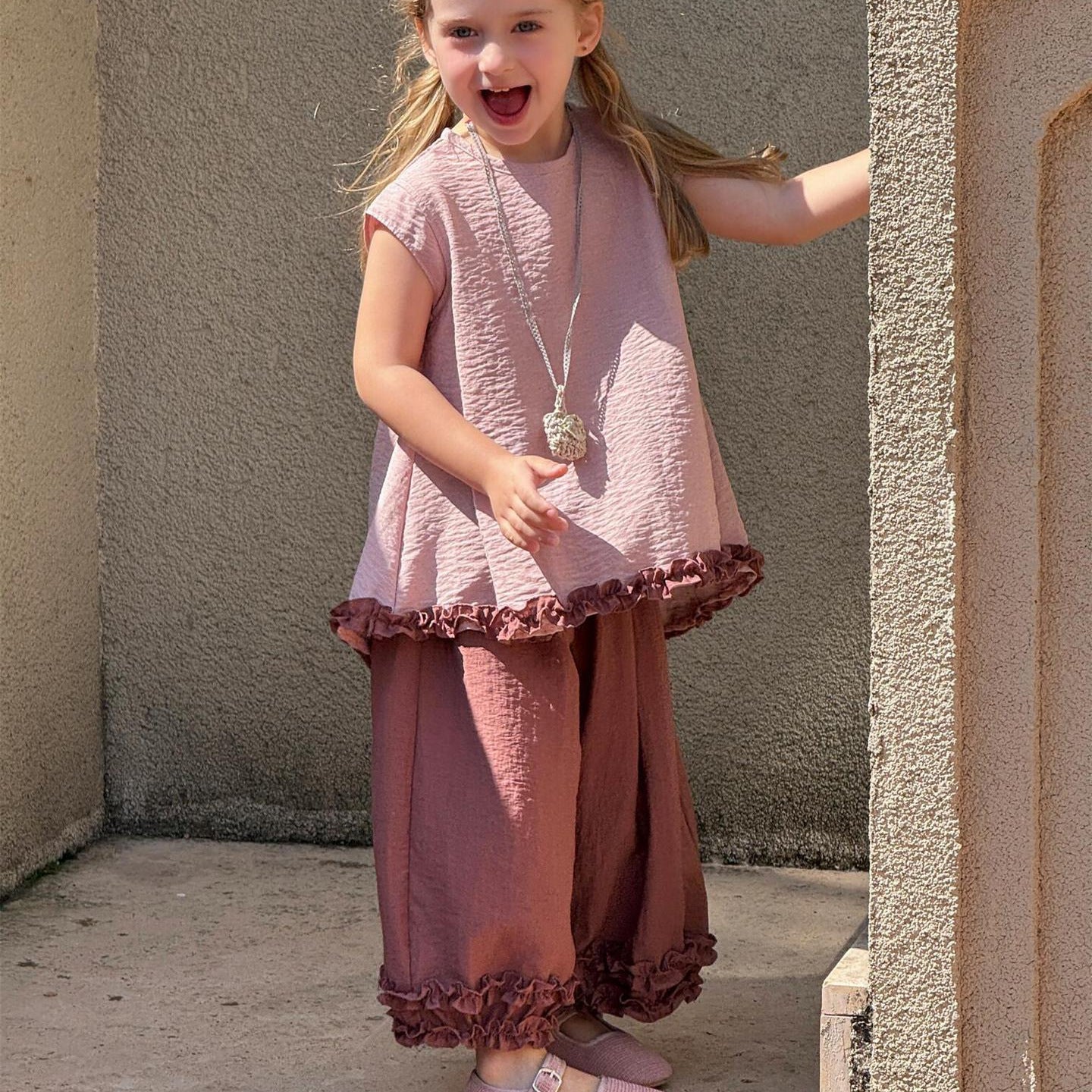 2-Delige meisjes set met contrast en ruches