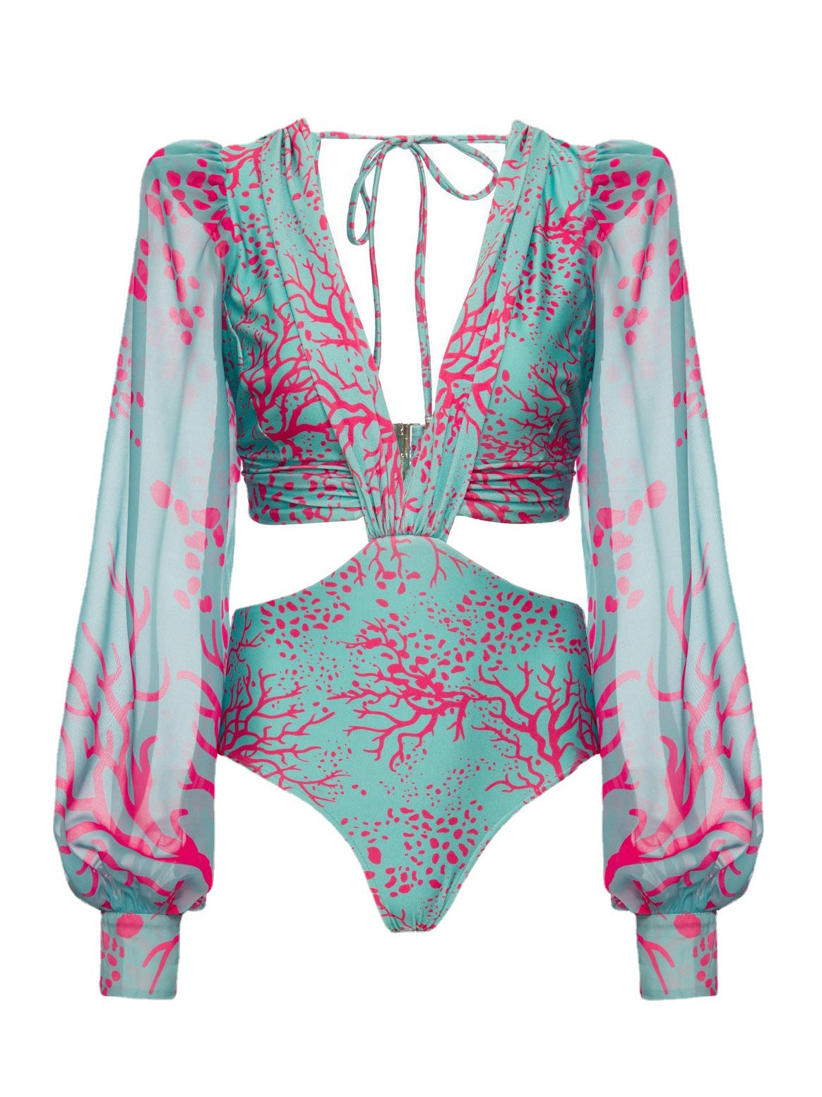 New Printed Long Sleeve Bikini Sexy Split Swimsuit Women's Plus Size Swimsuit