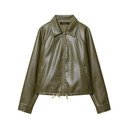 Drawstring leather jacket