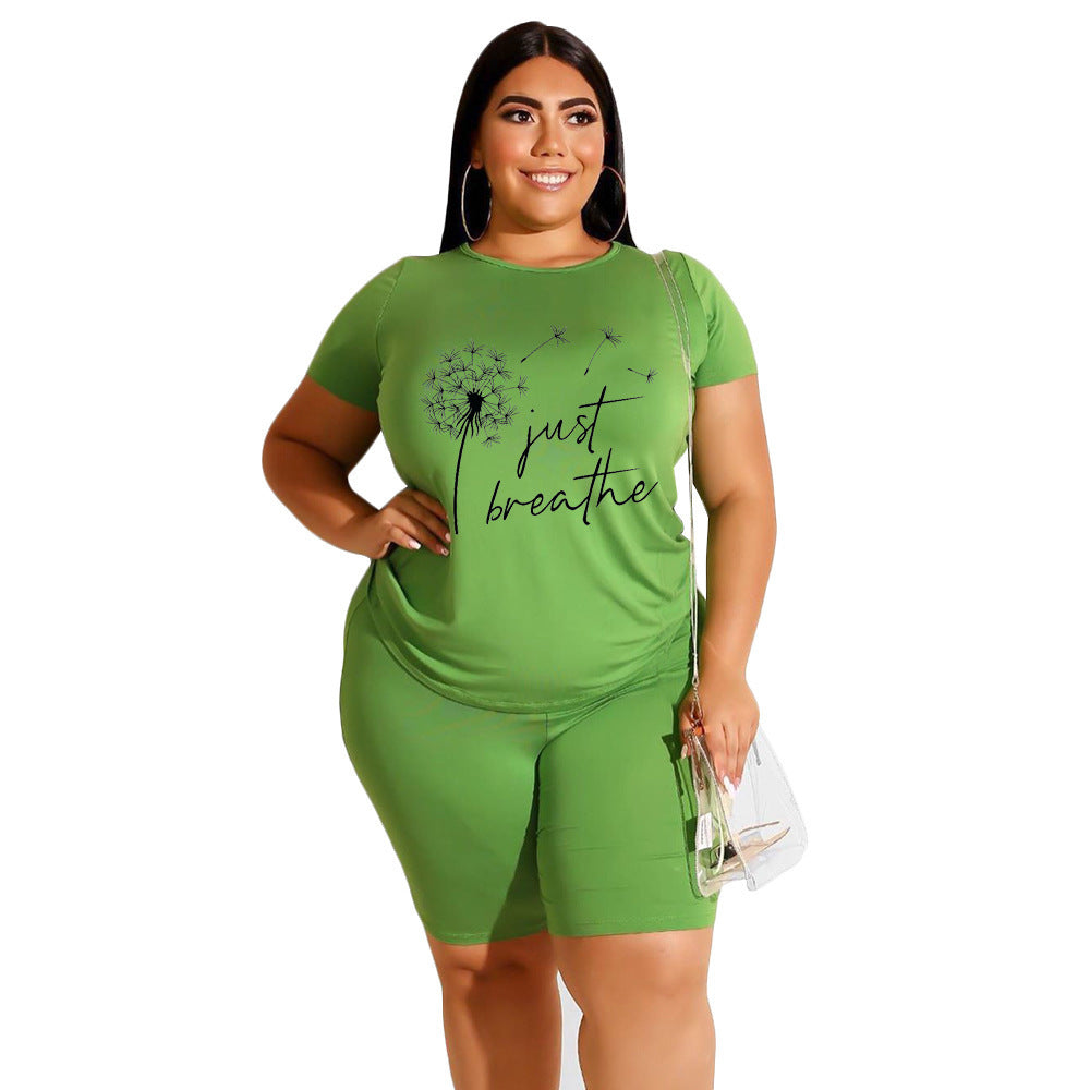 Losse plus-size print casual pak met verlaagde schoudermouwen