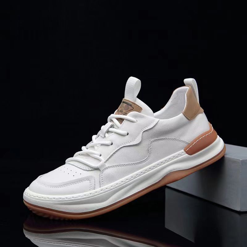 Genuine Leather Mens Casual Shoes Breathable Lace-Up Sneakers