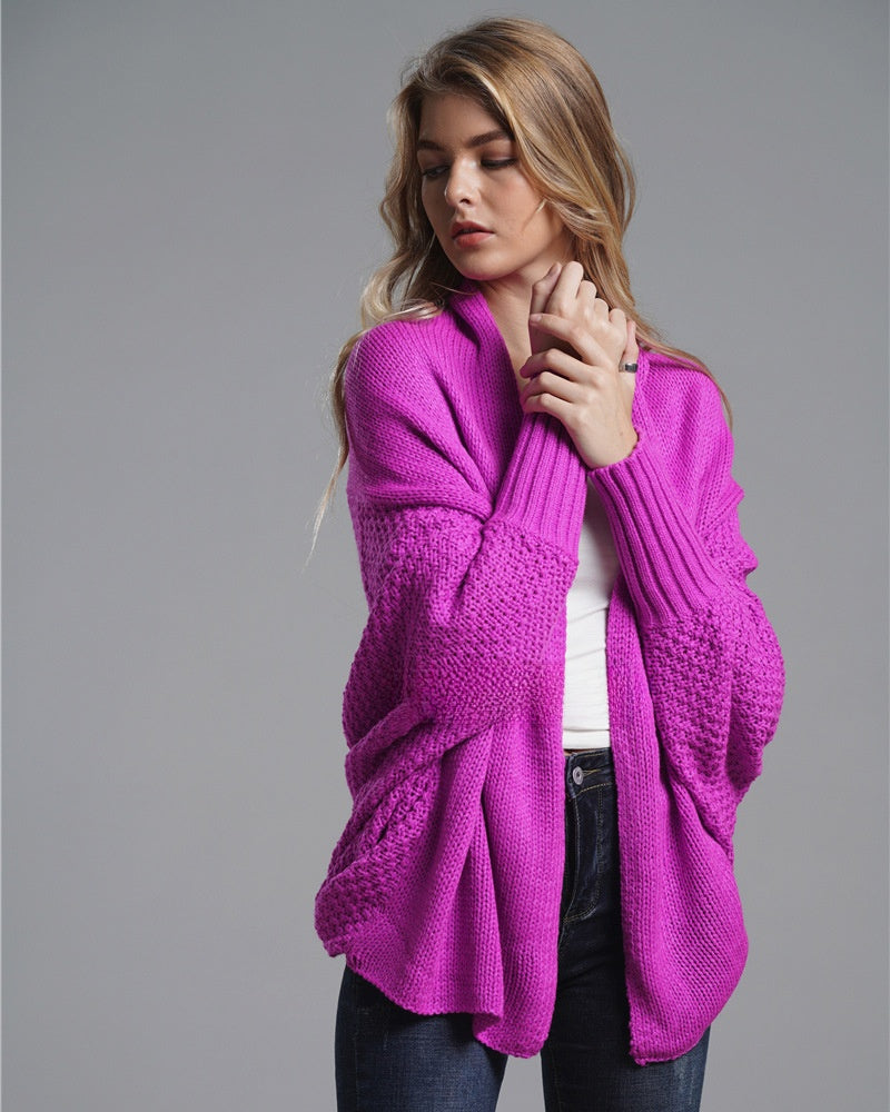 Long and oversized knitted cardigan in large size