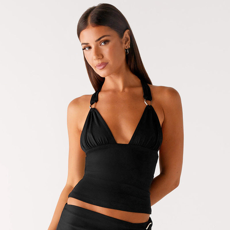 Metalen Ring V-hals Slim Haltertop