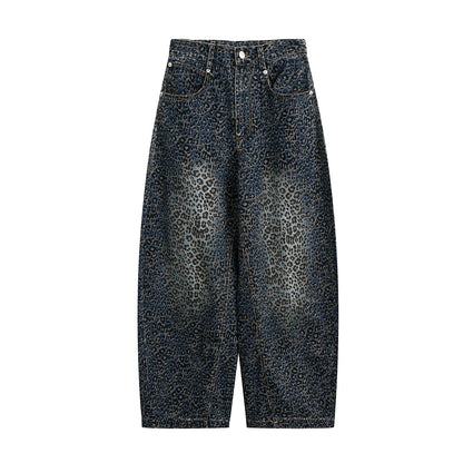 Trendy Leopard Print Wide-Leg Jeans for Men