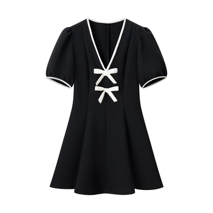 New women's stylish contrasting butterfly bow mini dress
