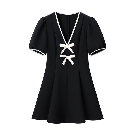 New women's stylish contrasting butterfly bow mini dress