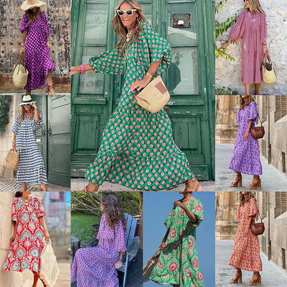 Geometric Collage Puff Sleeve Dress