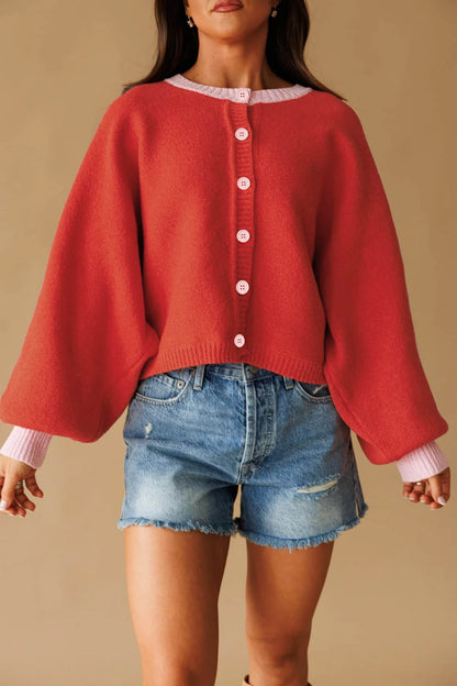 Women's Knitted Cardigan Long Sleeve Color Block Sweater