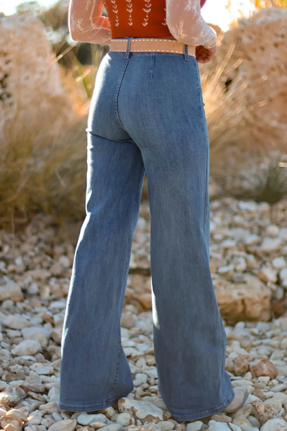 Ashleigh Blue jeans met meerdere knopen hoge taille en wijde pijpen