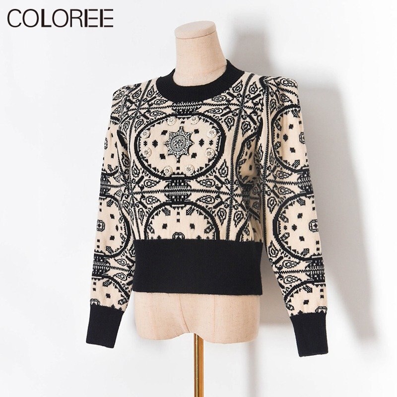 Vintage jacquard truien met kralen voor dames