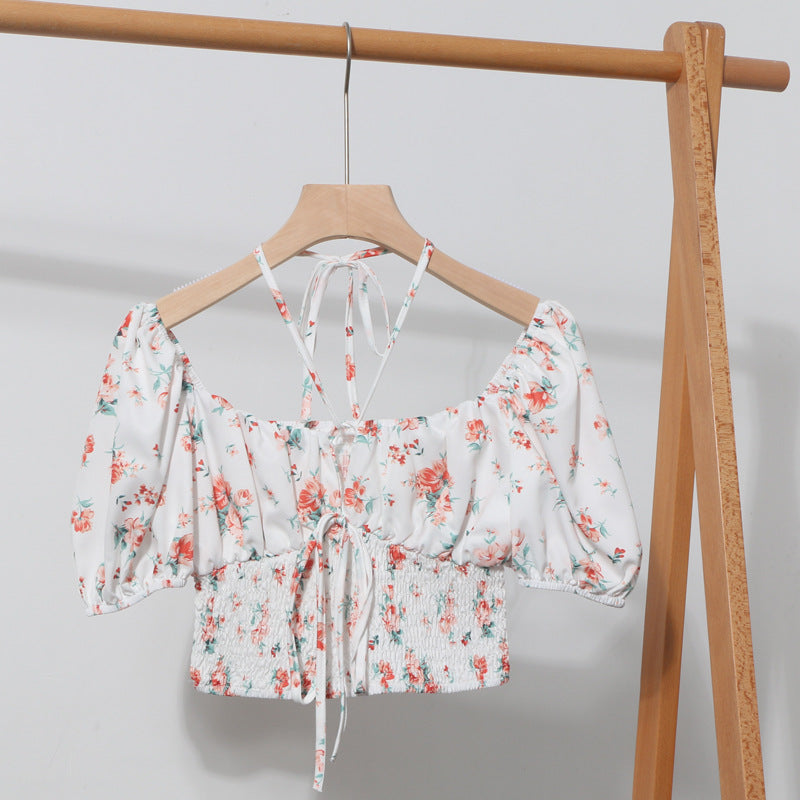 Hanging neck tie floral top