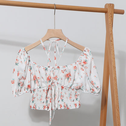 Hanging neck tie floral top