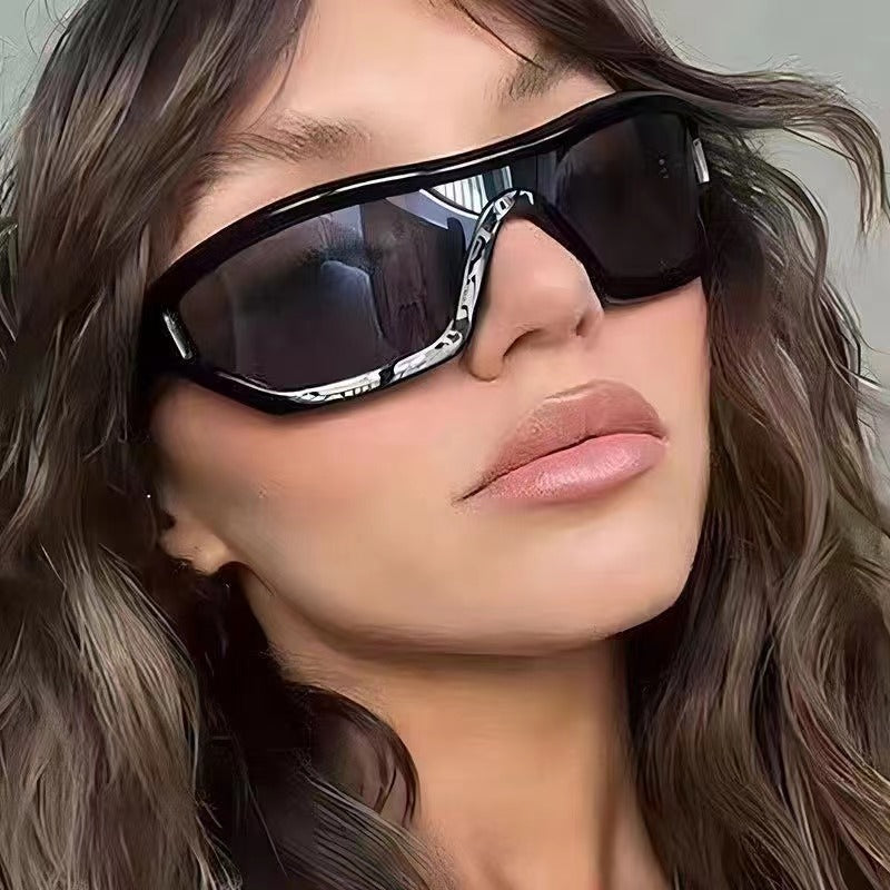 Conjoined Y2K Sunglasses Hip Hop Hot Girl Sunglasses Bounce Di Sunglasses Personalized Outdoor Street Shooting Sunglasses Narrow Frame