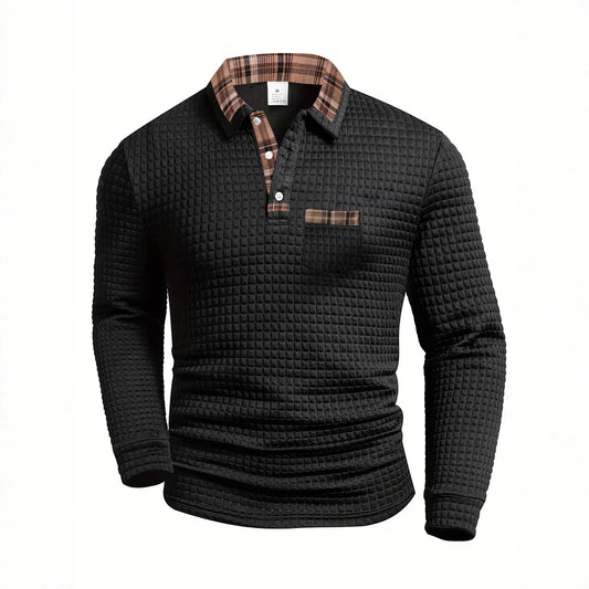 Klassiek geruit poloshirt met lange mouwen voor heren