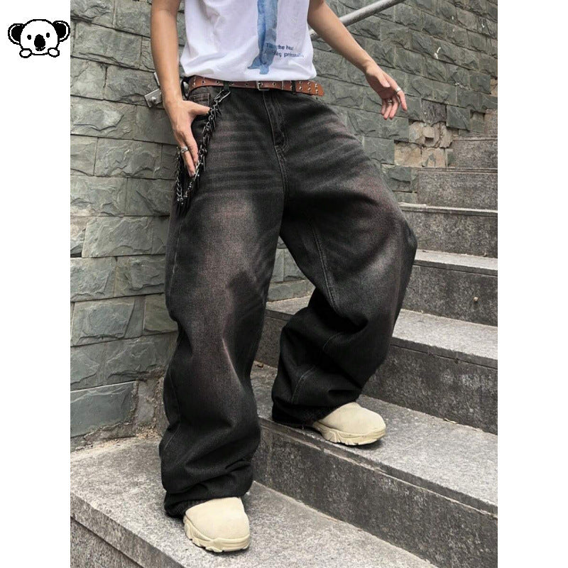 Washed Straight-Length Denim Pants