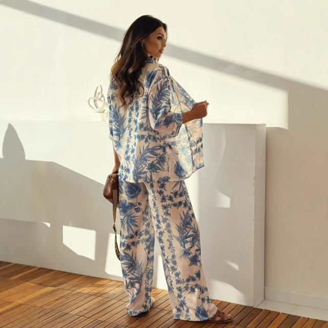 Women Printed Long Sleeve Top and Pants Suit Set