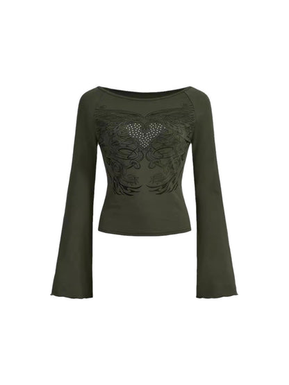 Big V-Neck Classic Micro Long Sleeve Top T-shirt