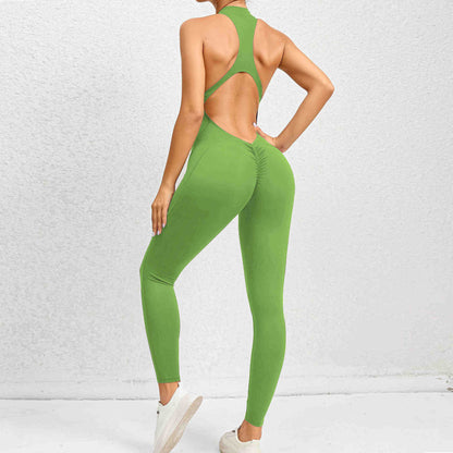 Women Zipper One Piece Yoga Wear Cut Out Back Jumpsuit with Chest Pad