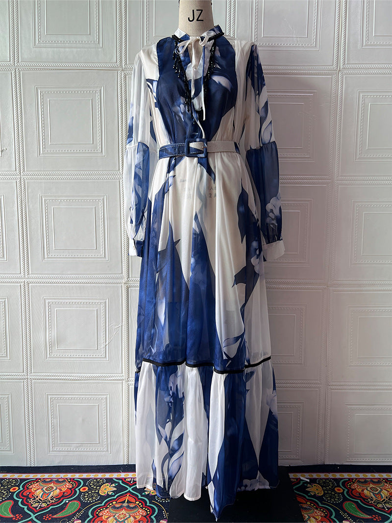 Printed long sleeved elegant slim fit women's dress