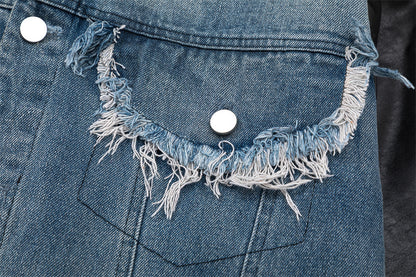 Amerikaanse PU-leren spijkerjas met stiksels