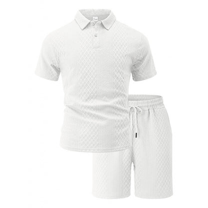 Mens Jacquard Lapel Polo Shirt Shorts Set