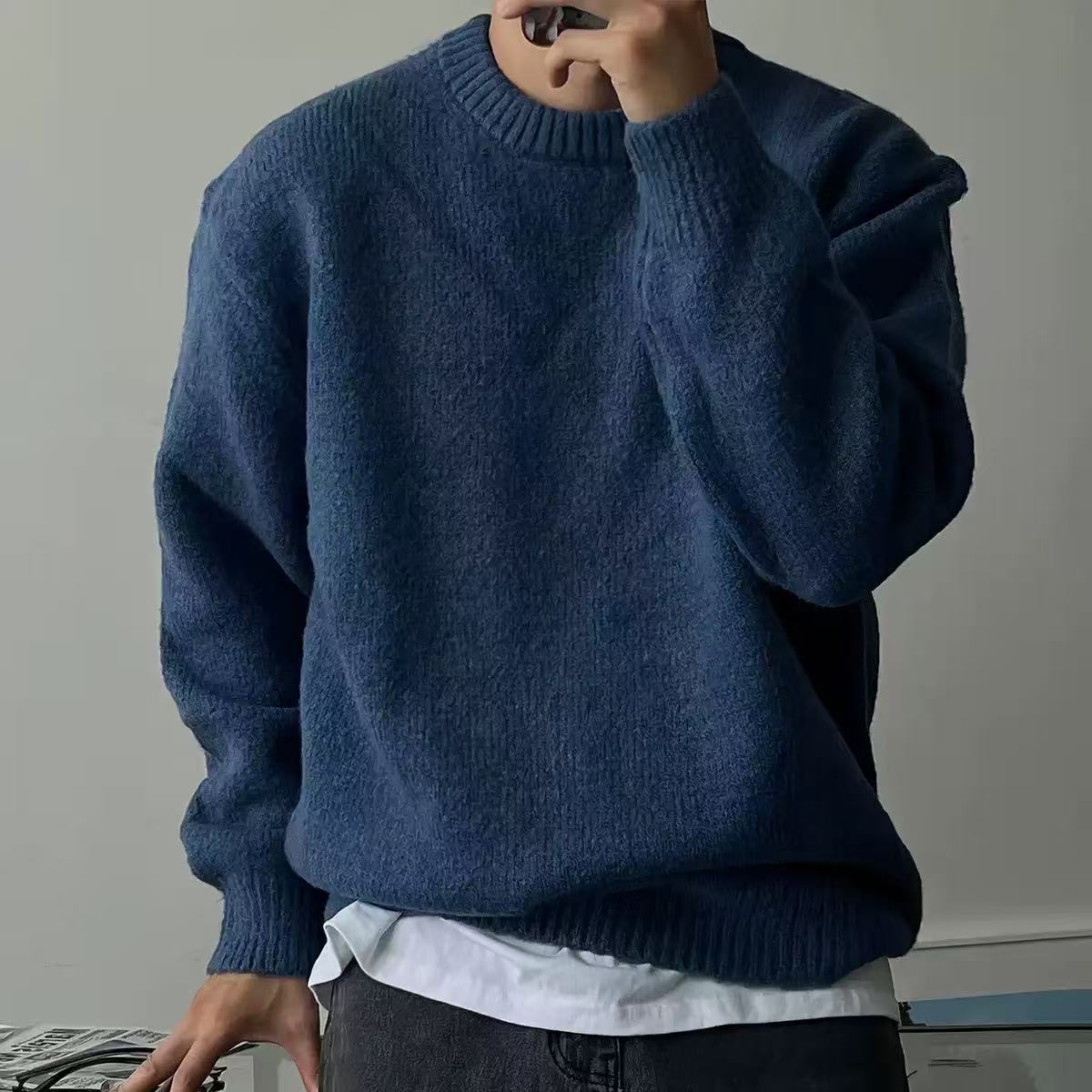 Mens Solid Color Knit Sweater