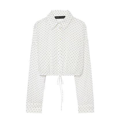 Adjustable polka dot embellished short chiffon shirt