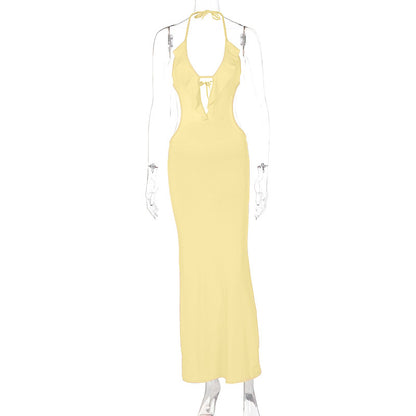 tight-fitting close-fitting solid color hanging neck strap dress