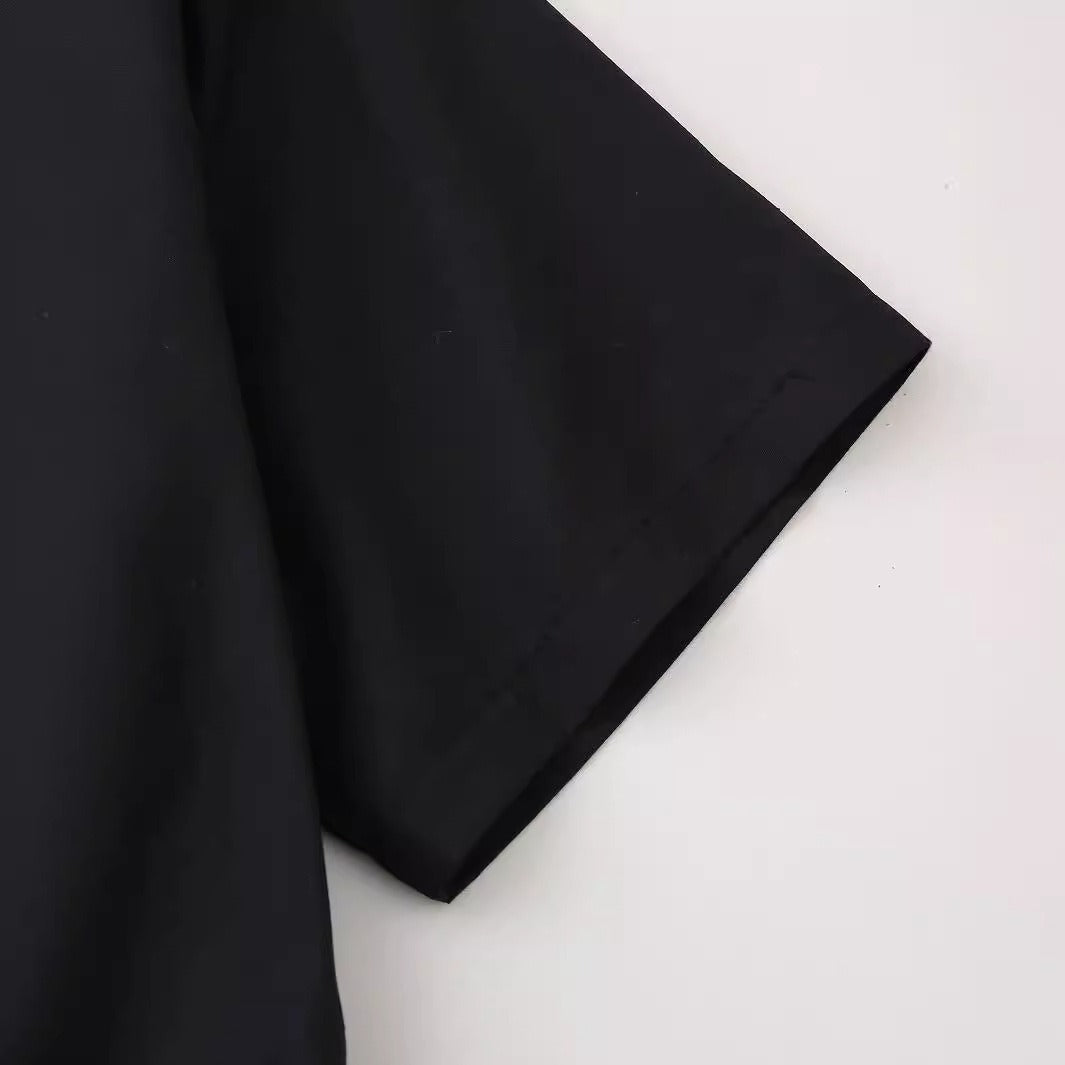 European and American summer new style fashionable lapel short sleeved black single breasted loose shirt