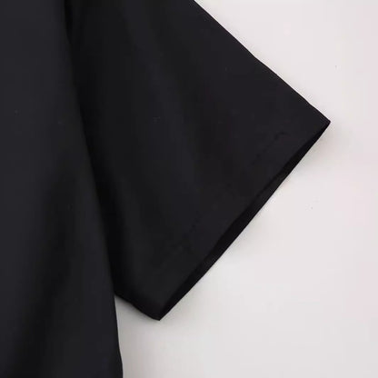 European and American summer new style fashionable lapel short sleeved black single breasted loose shirt