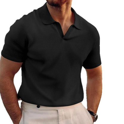 Heren zomer poloshirt met V-hals revers korte mouwen en zware wafelstructuur
