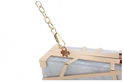 New Acrylic Hollow Metal Small Square Bag Banquet Dress Bag Ladies Clutch Wedding Bag