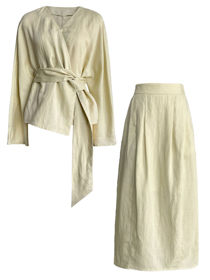 Linnen blouse met ceintuur en rokset voor dames