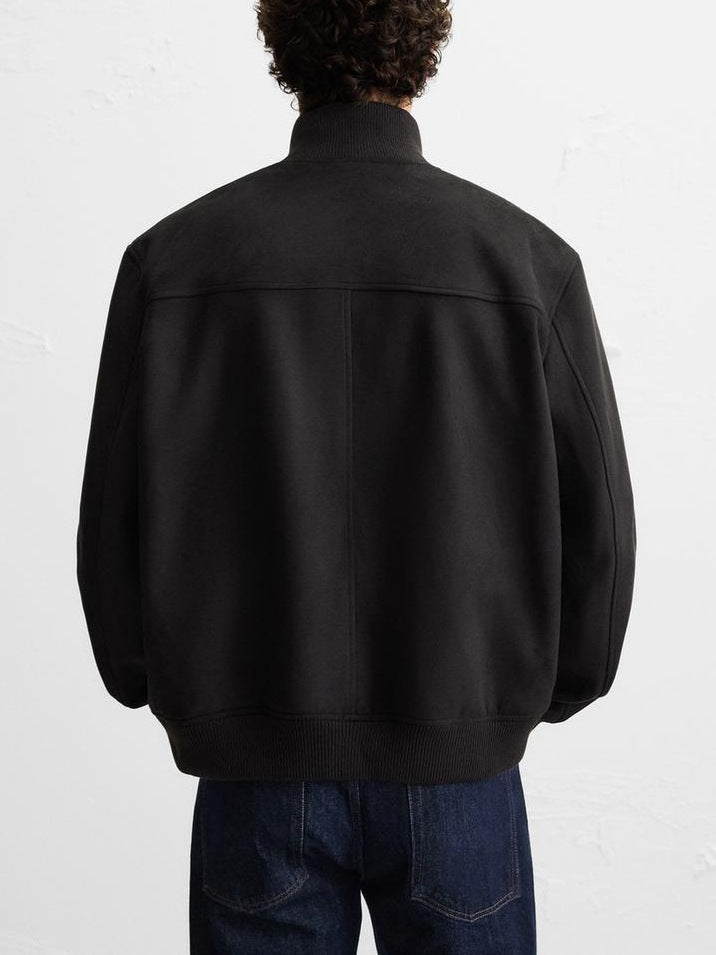 Men Suede Effect Slim Fit Straight Jacket