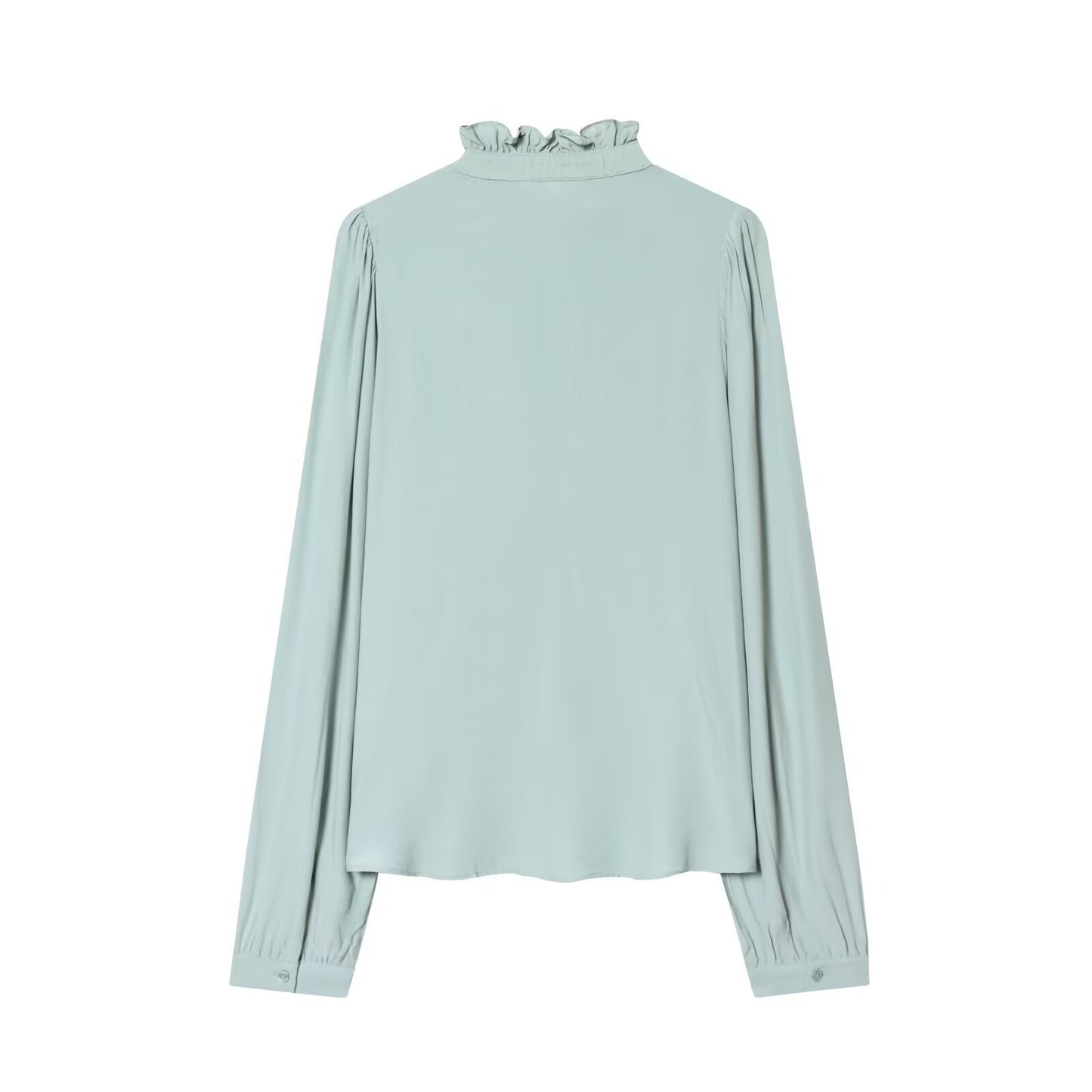 Sweet long sleeved ruffled collar viscose top