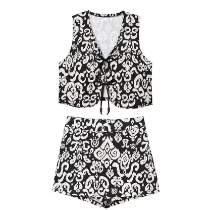 Women's Printed Tank Top + Skirt Pants Set