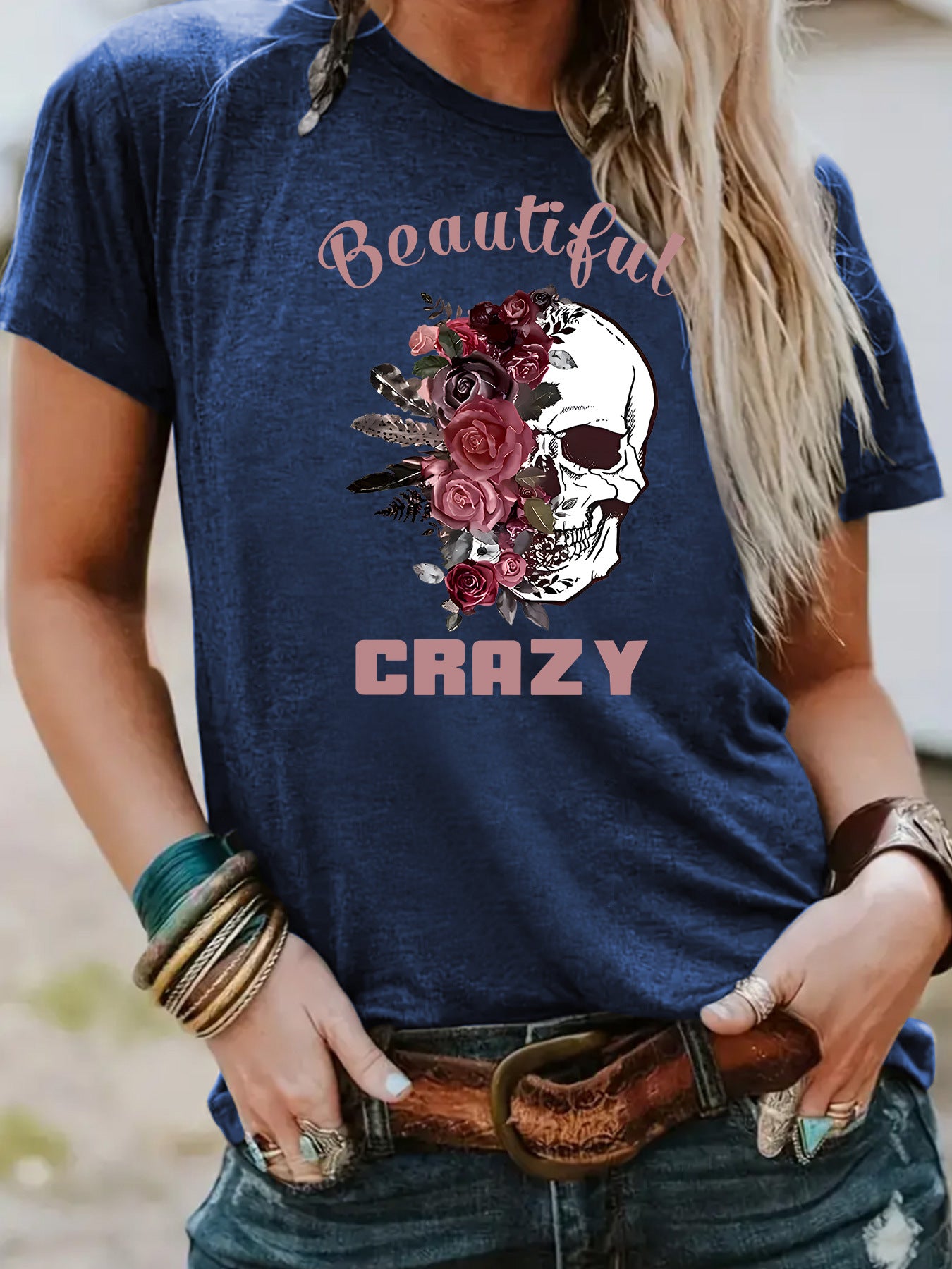 Skull flower printed top for women