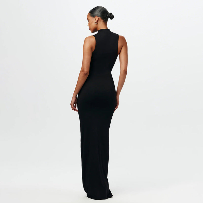 Elegante effen mouwloze jurk met bandjes in de taille