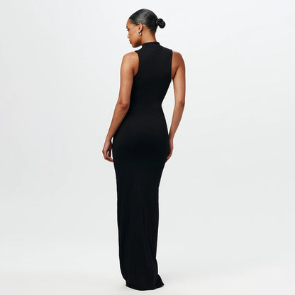 Elegante effen mouwloze jurk met bandjes in de taille
