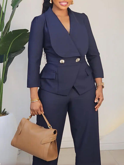 Womens Suit Collar Wide Leg Jumpsuit