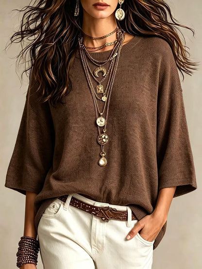 Round-neck outerwear sweater
