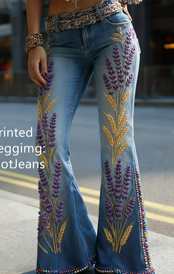 Bohemian stijl bloemen gebuurde flared jeans