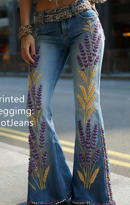 Bohemian stijl bloemen gebuurde flared jeans