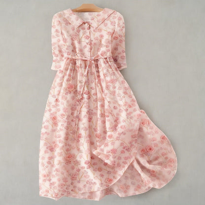 Elegant French Style Polyester Midi Dress