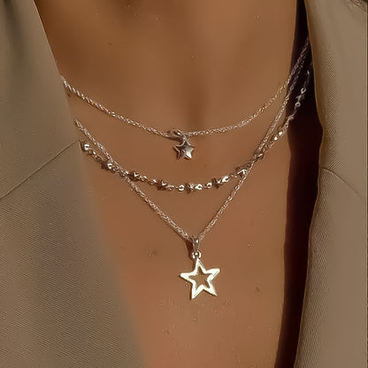 Women's Multi-Layered Star Pendant Alloy Necklace Vintage Clavicle Chain