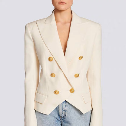 Klassieke damesblazer met dubbele rij gouden knopen