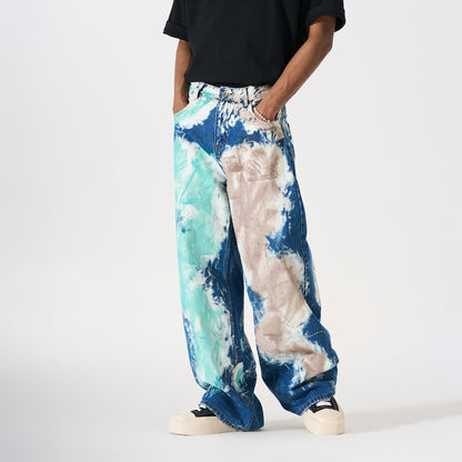 Unisex Loose Wide-leg High Street Trendy Distressed Long Pants